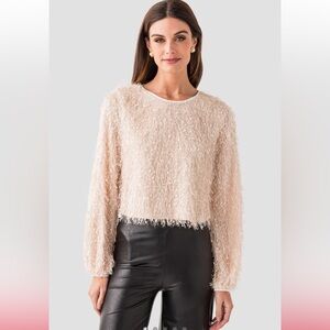 En Creme Fringe crop Top Size Large In Cream Long Sleeve Whimsy Date Night